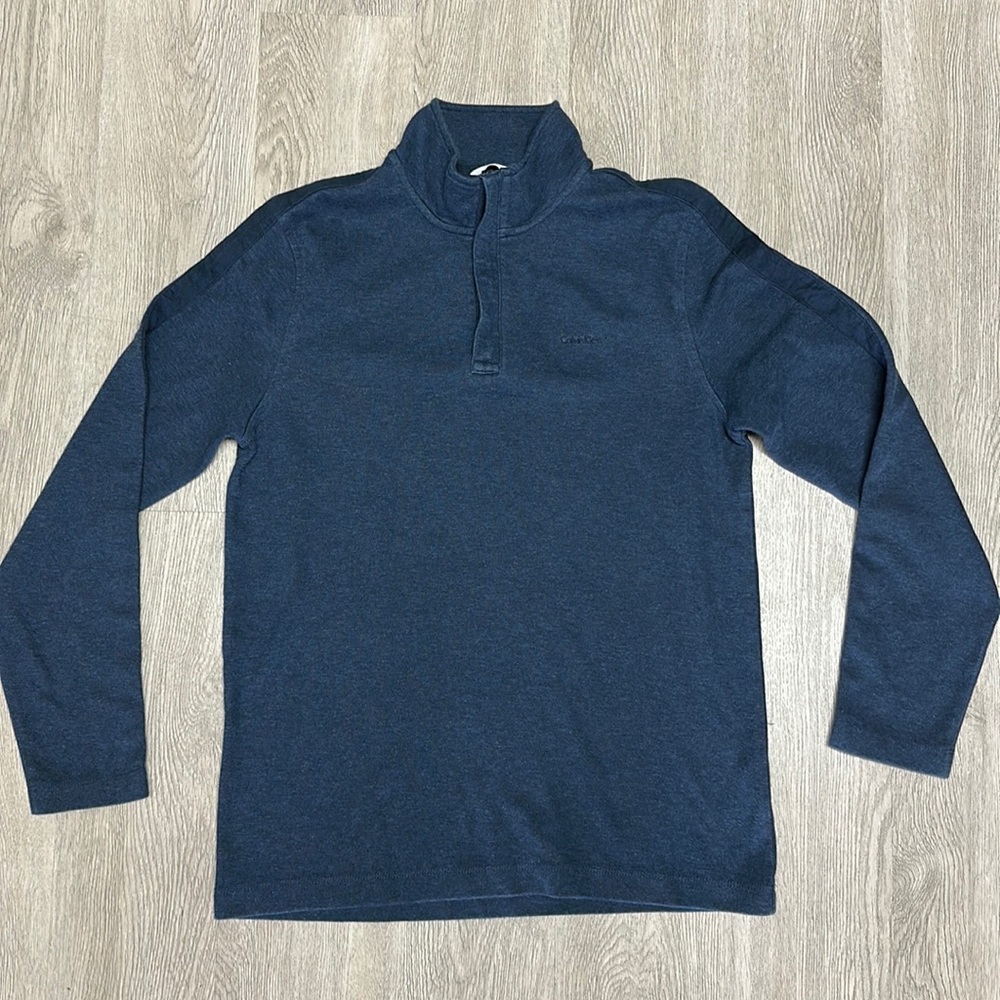 Calvin Klein 1/4 Zip Long Sleeve Pullover navy Blue Stripe Down Arm Men's Medium